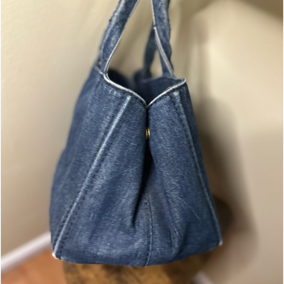 SOLD!!! 🔥 PRADA Canapa Canvas Denim Hand Bag Blue - Picture 5 of 12